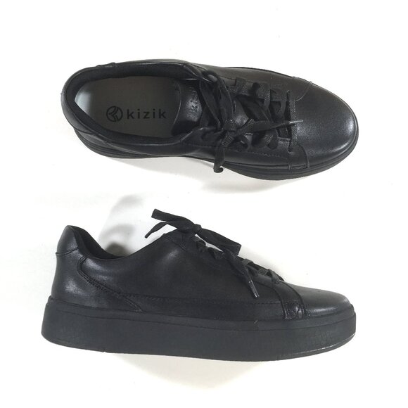 Kizik Vegas Lace Up Slip On Sneakers Womens Size 9 Wide Black Leather - Picture 1 of 9